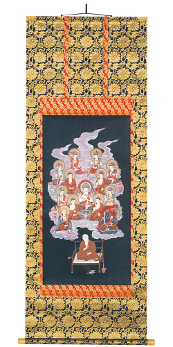 真言十三佛御大師入（印刷紺地・レンゲ本表装） 【掛け軸の販売専門店