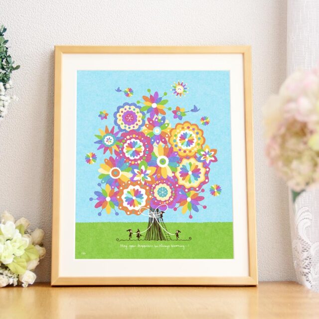 可愛い絵画 インテリア 絵 部屋や玄関に飾る絵 「幸せの花束(虹色