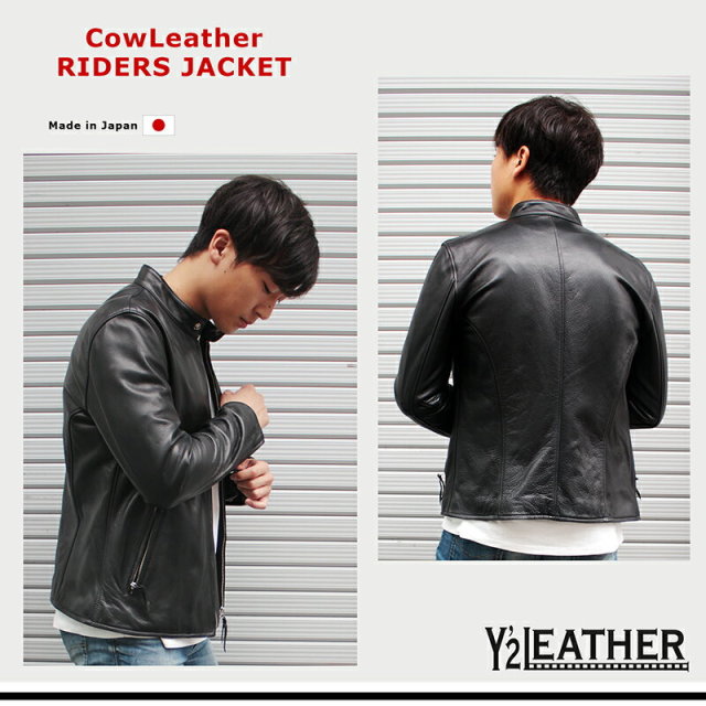 Y2LEATHER 日本製 牛革 シングルライダースジャケット メンズ ブラック