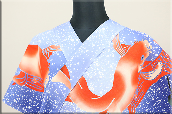 三勝 注染浴衣(ゆかた) 浴衣(ゆかた) 金魚 鯉 青系 ◇男女兼用◇