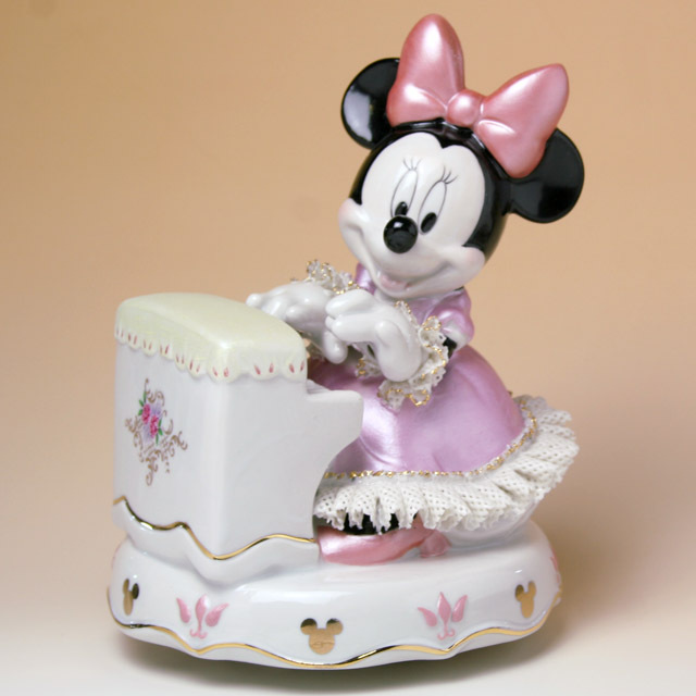Disney ピアノを弾くミニー レース人形オルゴール 音楽雑貨