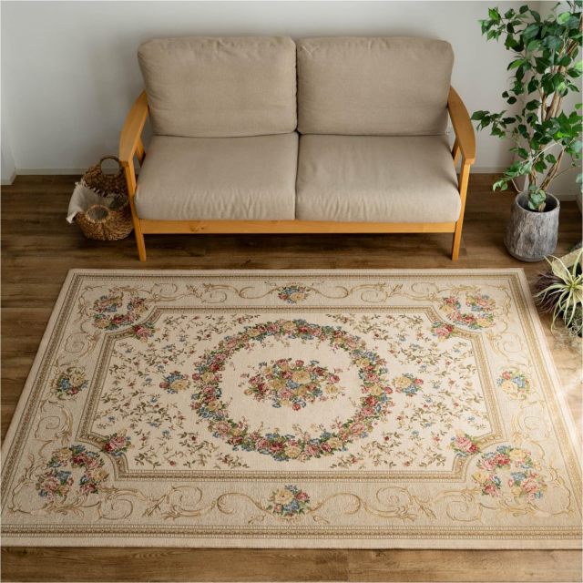 豪華な花柄のゴブラン織りラグマット 約 200×200 cm 2畳｜輸入絨毯専門