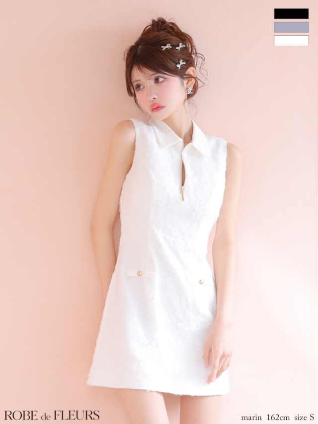 XS～Lサイズあり】襟つきフラワーレースサテンミニキャバドレス(fm4303)