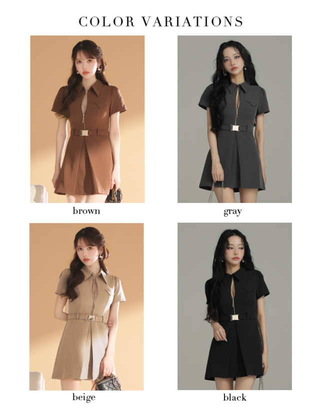 XS～Lサイズあり】シャツカラーウエストベルトフレアミニキャバドレス