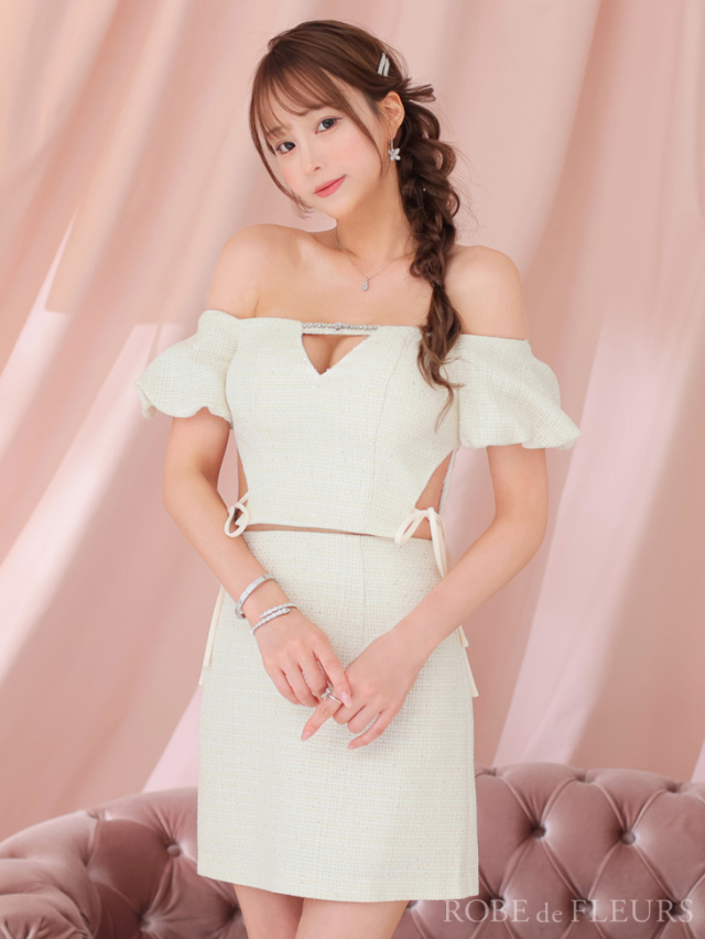 XSサイズあり】ウエストリボン×パフスリーブキャバドレス(fm3521)