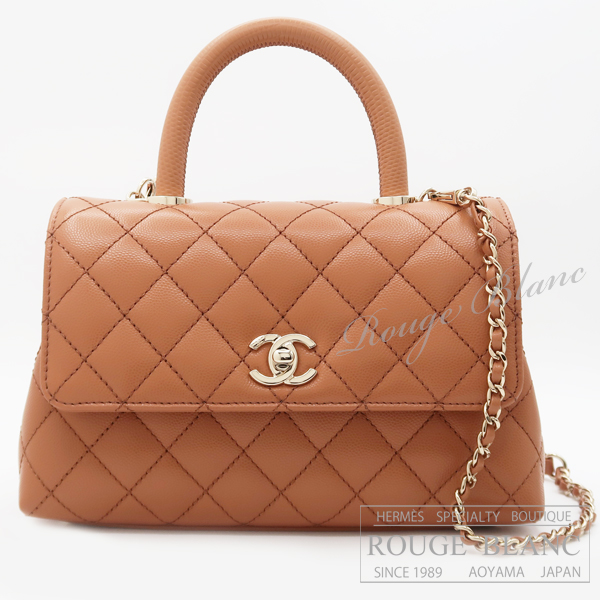シャネル 24P ココハンドル XS チェーンバッグ キャメルベージュ