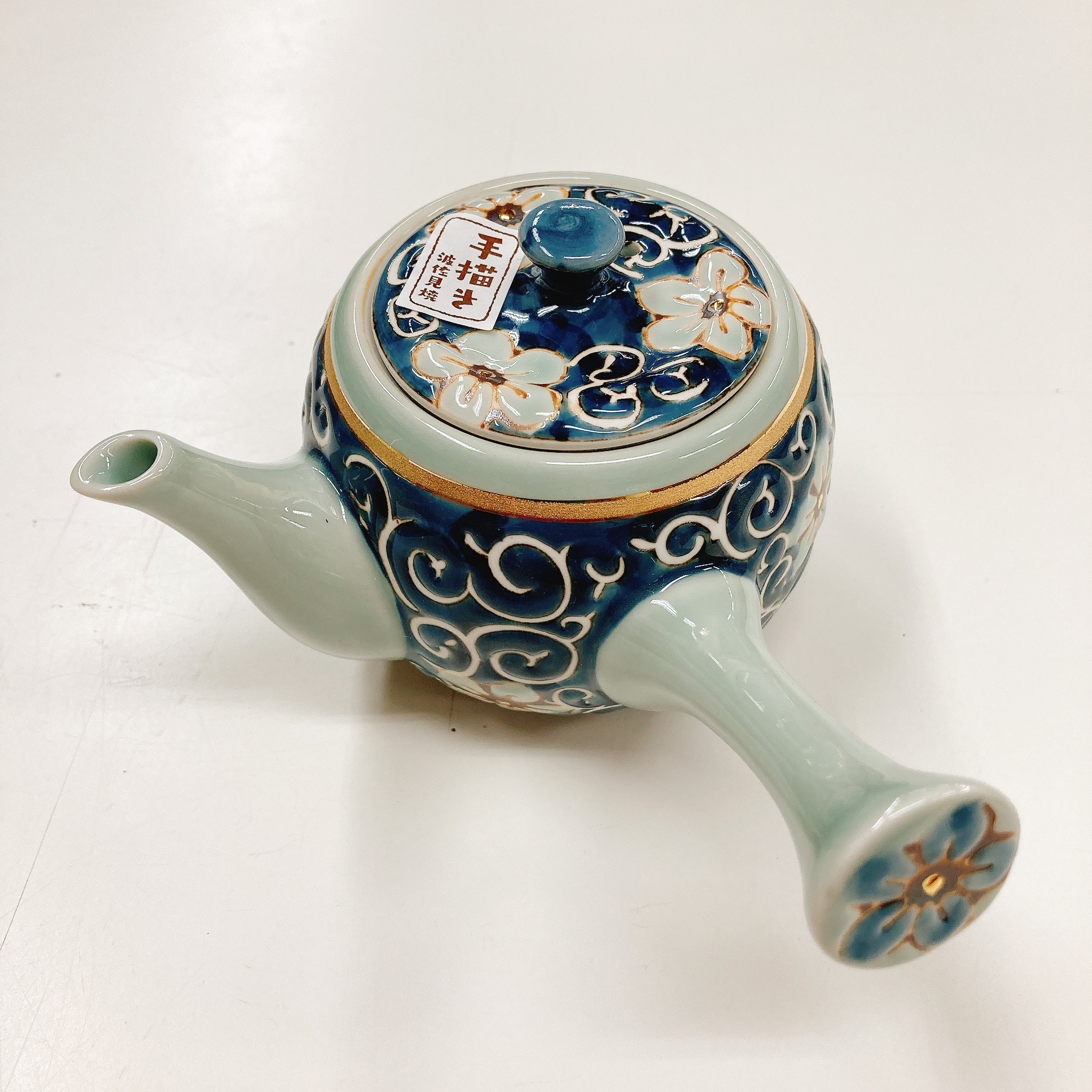 波佐見焼 手描き ポコ網（陶器網） カップアミ付き 横手急須 磁器 唐草