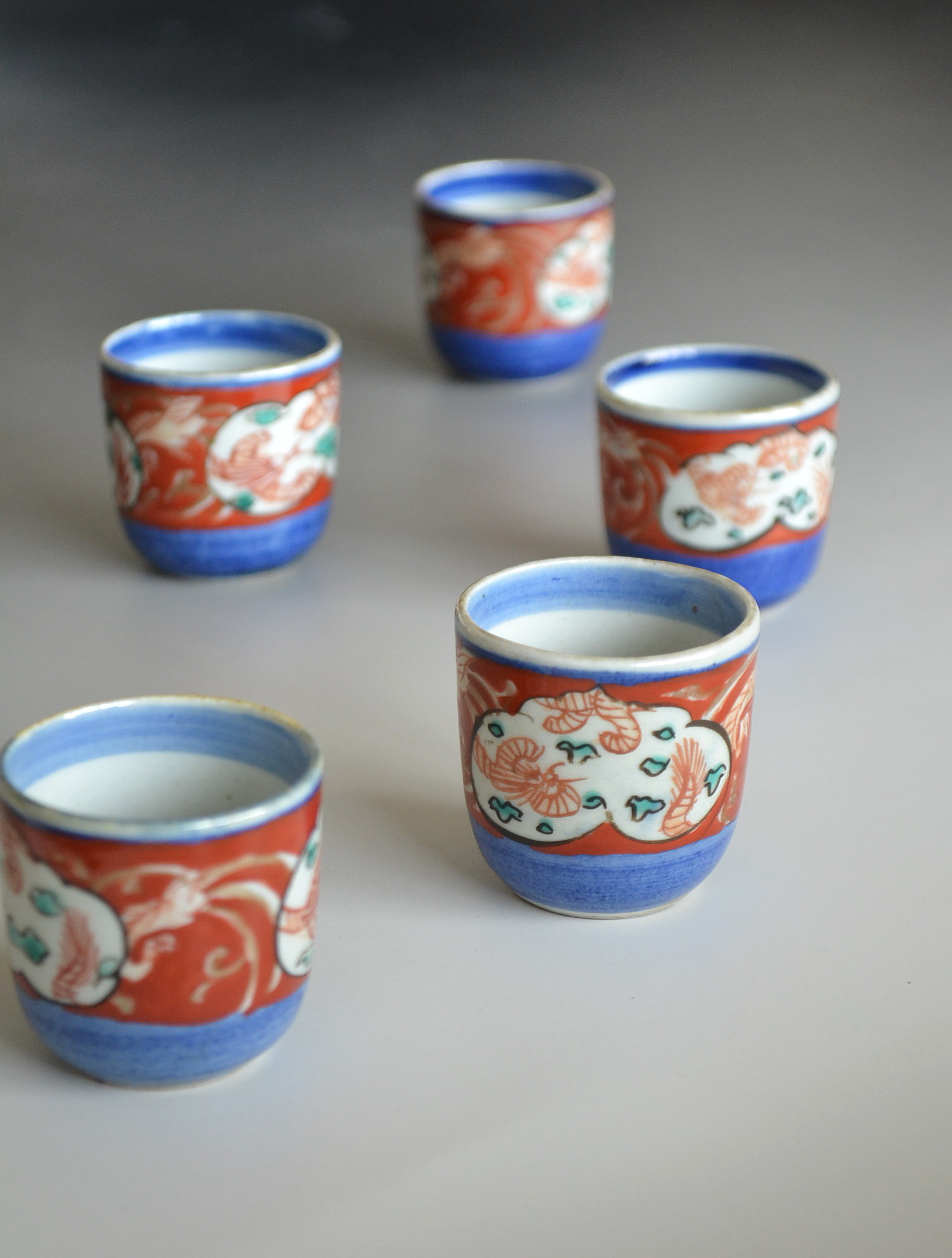 Antique Sam's Collection 色絵鳳凰・龍紋 のぞき猪口5客組