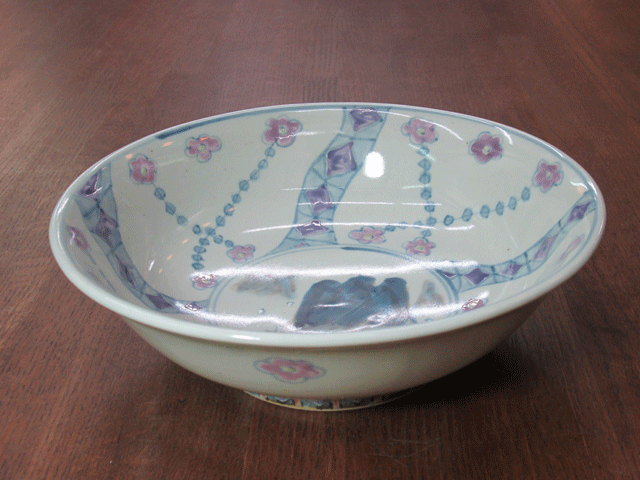 有田焼 五代 佐藤走波 染錦中国古代トレファン文桂林山水鉢