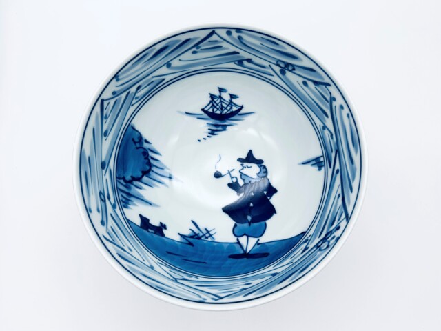 長崎紋5寸深丼 しん窯 青花