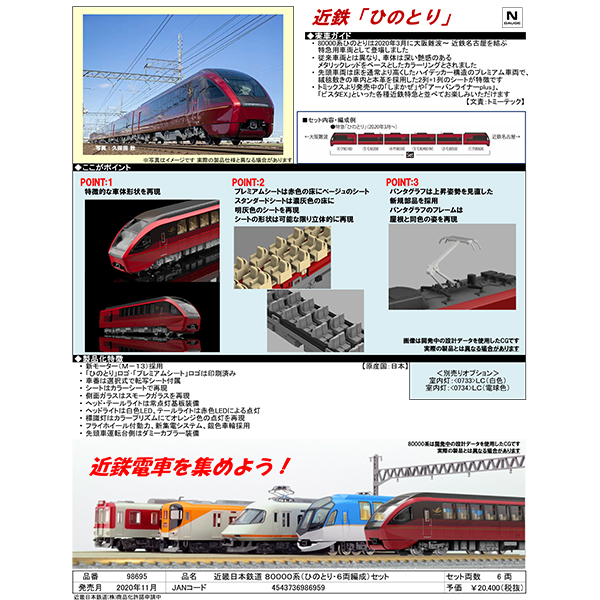 TOMIX 98695 近畿日本鉄道80000系（ひのとり・6両編成）6両セット