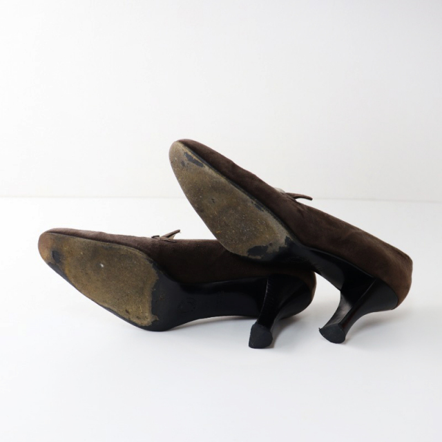 セリーヌ CELINE スエードヒールローファーパンプス 38/ダークブラウン