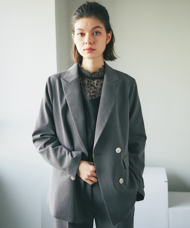 00s ダブルジャケット セットアップ ダブルスーツ レトロ グレー y2k