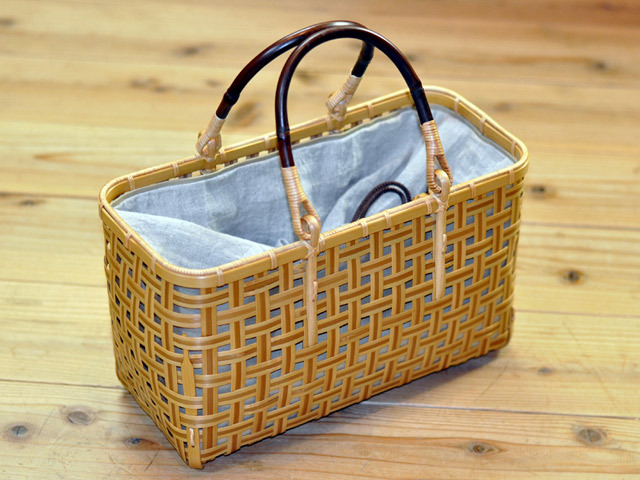 四ツ目編み 竹かごバッグ 交色/かごバッグ/竹バッグ/ハンドバッグ/国産