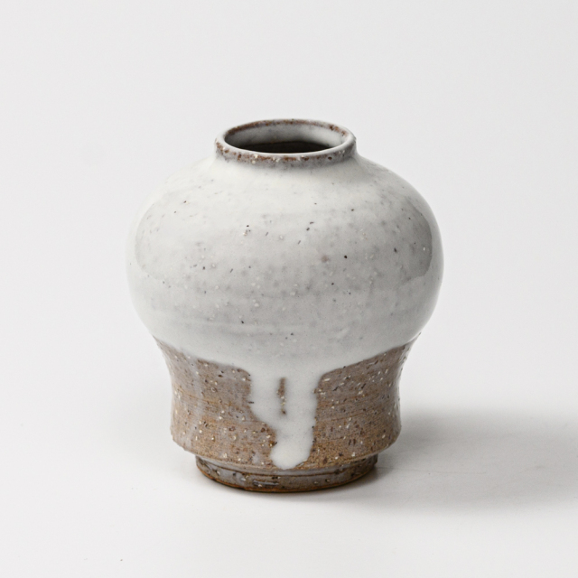 萩焼(伝統的工芸品)ミニ花入白萩掛分け瓶子No1543