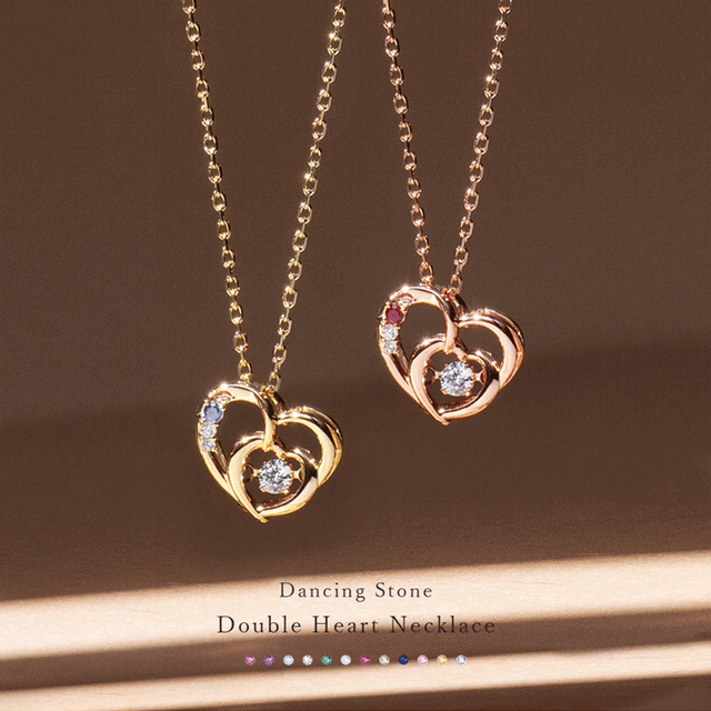 ◇誕生石対応◇ダブルハートダンシングストーンネックレス【MIP11018】