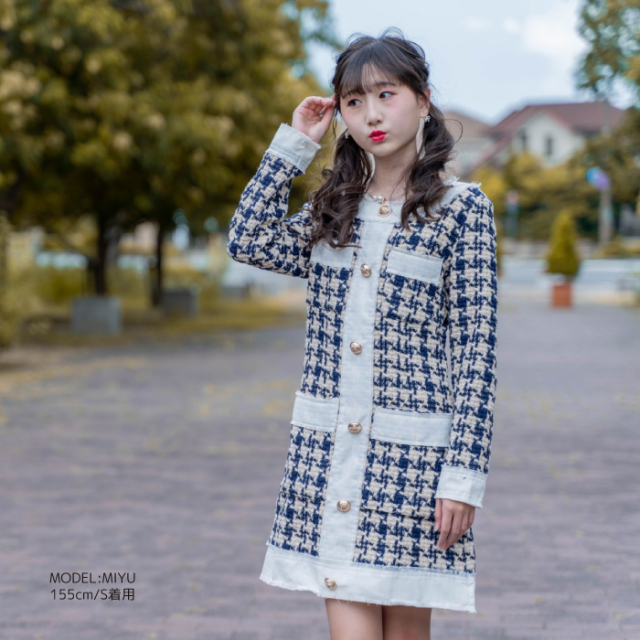 長袖 ワンピース 可愛い チェック柄 千鳥格子 ワンピース 韓国