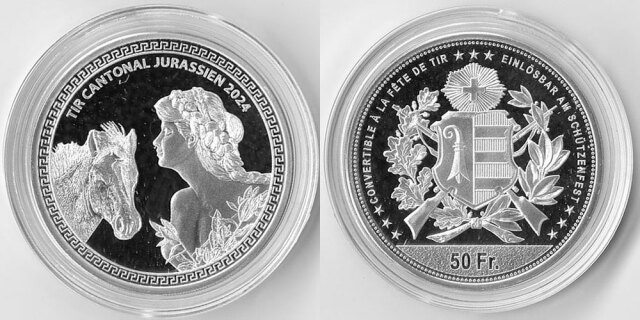 スイス 2024 50フラン銀貨 連邦射撃祭ジュラ大会