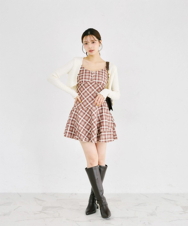 メローフリルボレロ×リボンチェックミニワンピースセット