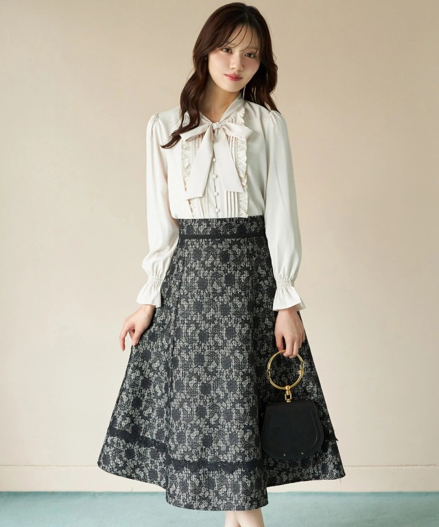 レースボンディングツイードフレアスカート