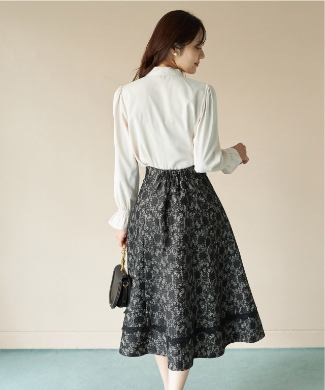 レースボンディングツイードフレアスカート