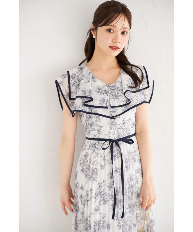 ウエストリボン付きフラワー&ドットアソートプリントビックカラー