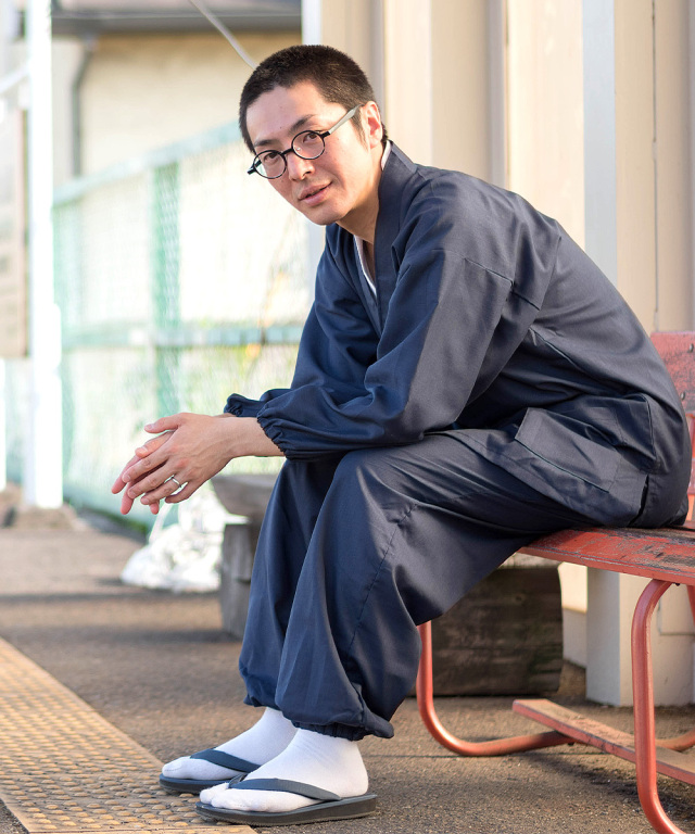 袖裾ゴム式テト麻作務衣 No.1 濃紺 ＜IKISUGATA＞| 作務衣・甚平通販