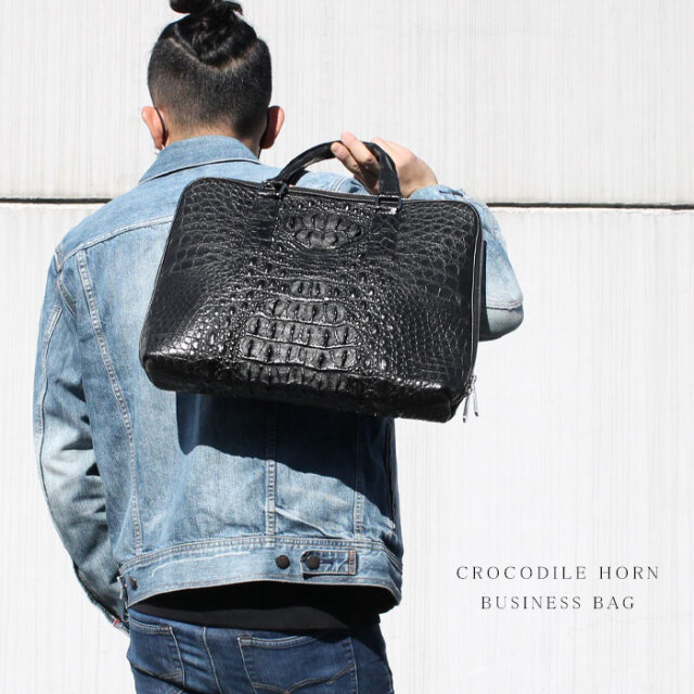 メンズ ビジネスバッグ レザー ワニ革／クロコダイル ブリーフケース