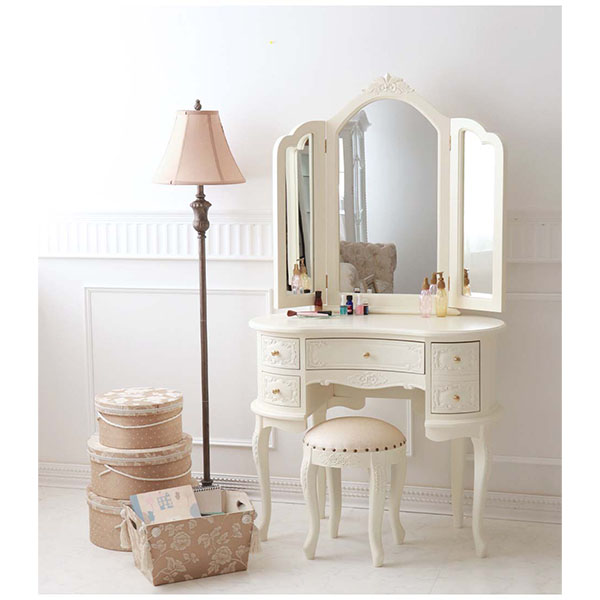 三面鏡ドレッサー 輸入家具 猫脚 ホワイト おしゃれ アンティーク調 開
