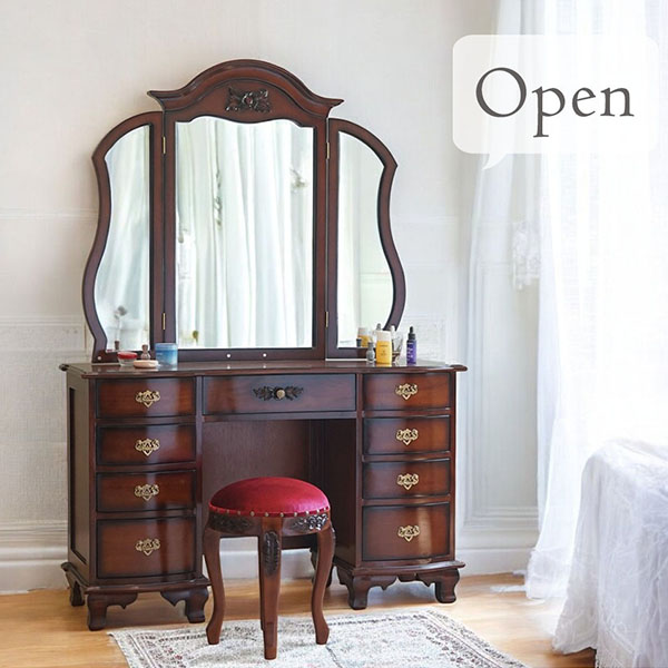 ドレッサー おしゃれ 完成品 収納 三面鏡 アンティーク調 輸入家具