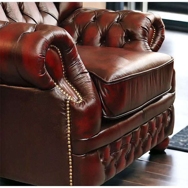 本革使用 チェスターフィールド 1人掛けソファ (1Pソファ) （ブラウン