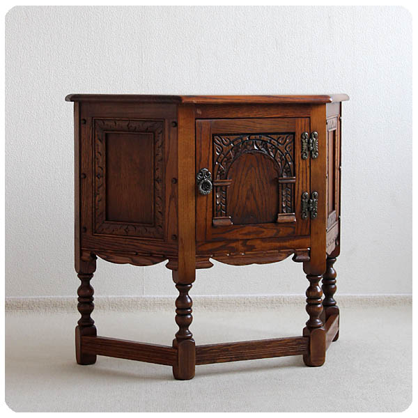 イギリス アンティーク調 サイドテーブル 花台 飾り台 木製 オーク