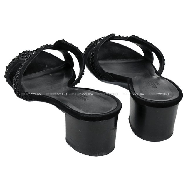 HERMES エルメス サンダル オアジス クリスタル ビジュー #35.5 黒