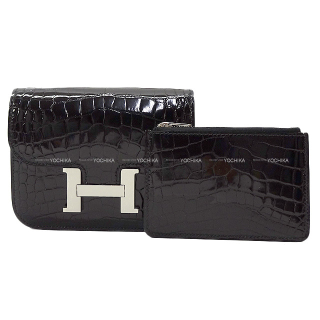 HERMES エルメス 二つ折り財布 コンスタンス スリム 黒 (ブラック