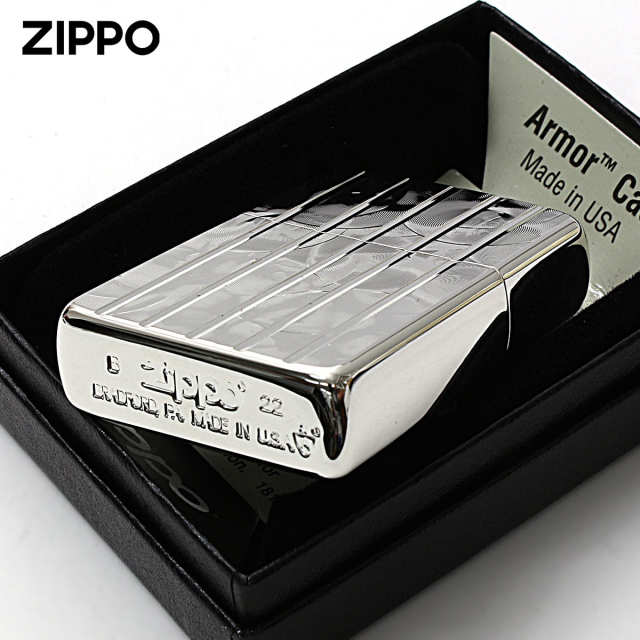 Zippo ジッポー アーマー ウェーブカット 両面加工 彫刻 銀メッキ