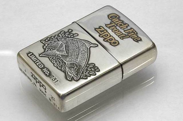 Zippo ジッポー 絶版・1995年製造 Catch Fine Trout ウッディー灰皿
