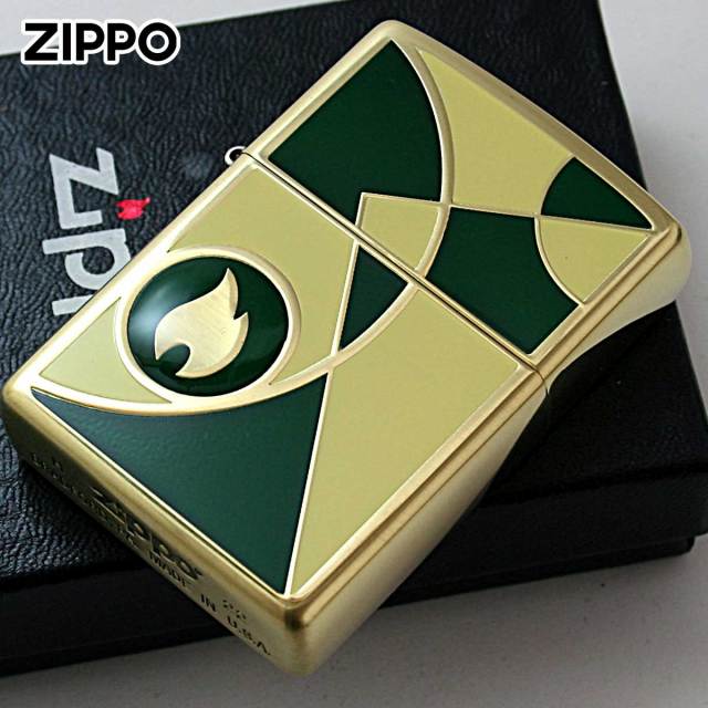 Zippo ジッポー 炎 アイコンフレーム モザイク ブラス グリーン