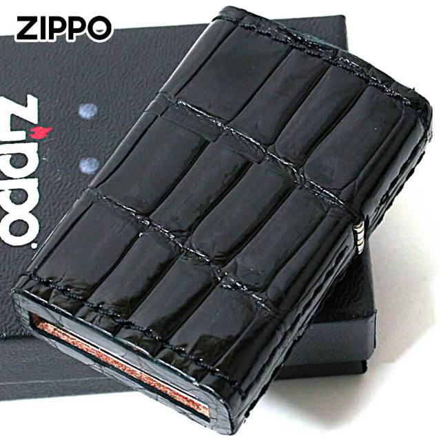Zippo ジッポー 革巻き 本革 クロコダイル ワニ 黒 ブラック｜Zippo