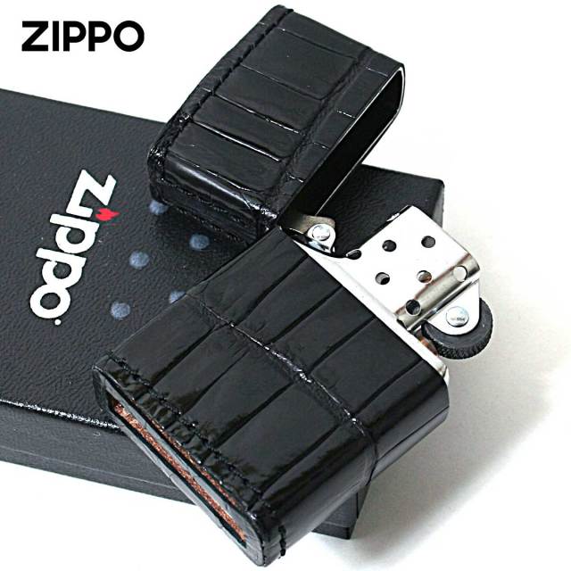 Zippo ジッポー 革巻き 本革 クロコダイル ワニ 黒 ブラック｜Zippo