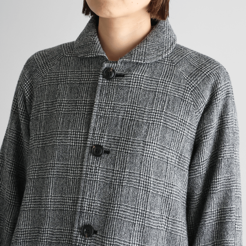 HUIS×尾州”縮絨ウールミドルコート （グレンチェック）【ユニセックス
