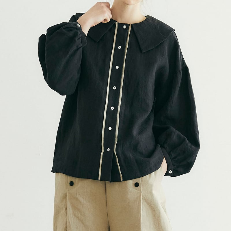 MAGALI マガリ ベルギーリネンフラットカラーブラウス #ベージュ