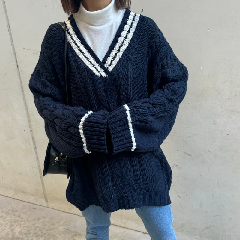 オーバーサイズチルデンニット(ネイビー) | COPINE