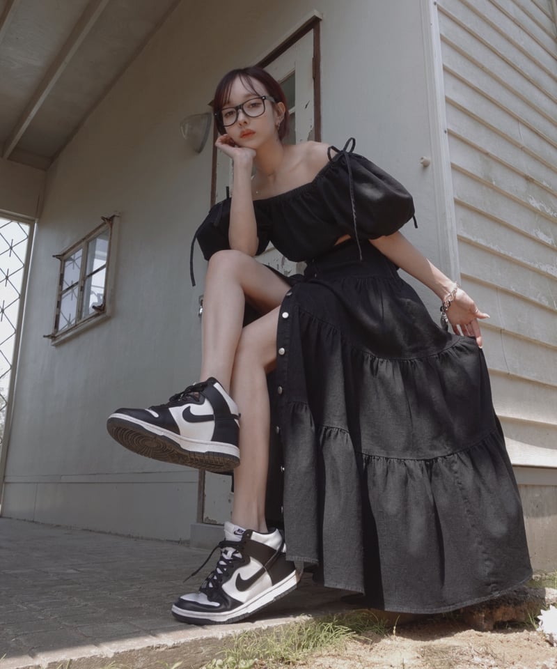 バックリボンデニムティアードスカート / Back Ribbon Denim Tiered S