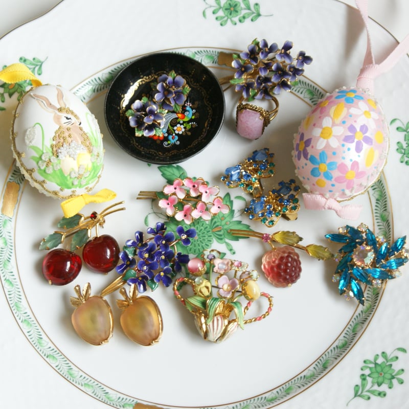 AUSTRIA オーストリア製 ピンクガラス ベリー ブローチ/ ヴィンテージ