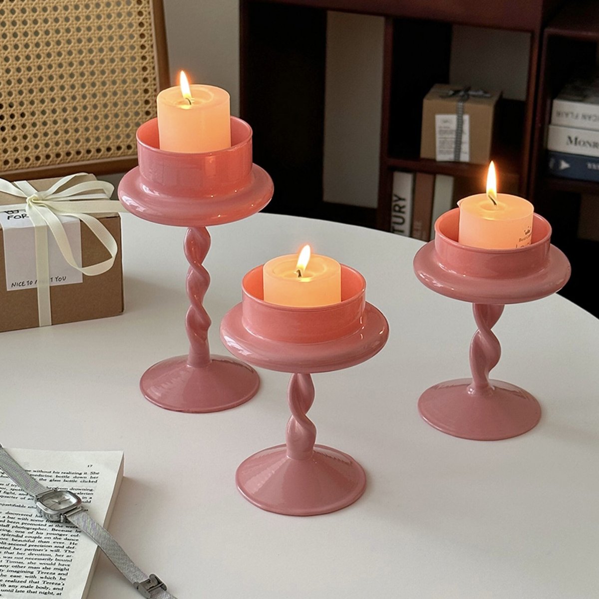 2way ピンク ツイスト キャンドルホルダー 全2サイズ | 70PARK