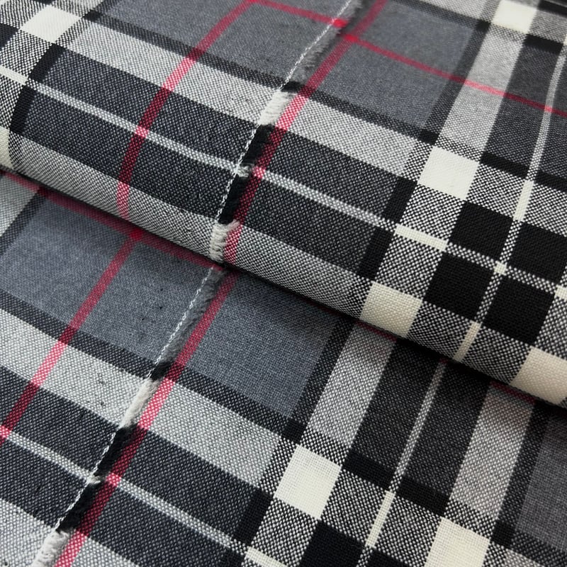 1カットのみ】タータンチェック柄先染めサマーウール(グレー系) | 服地