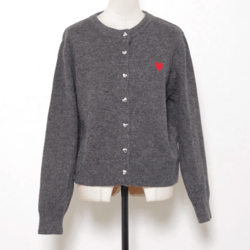 ハート刺繍＆ボタンカーディガン | Minayo Select