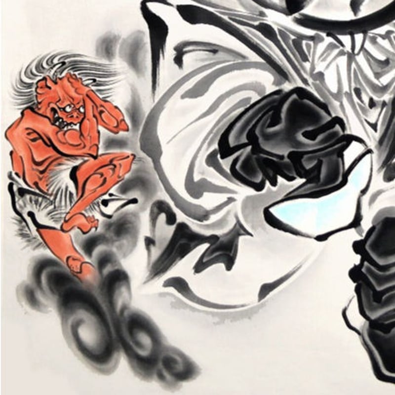 いわき絵のぼり 鬼叱之鍾馗 室内幟壁掛け（H200×W90cm 棒102㎝）厄除け