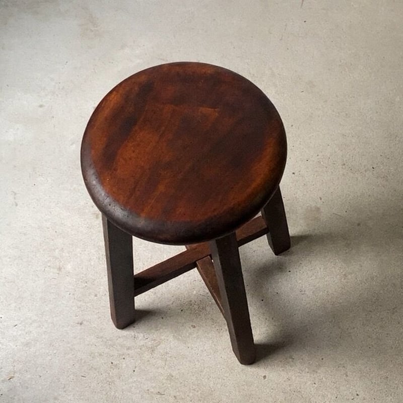 アンティーク丸椅子 広葉樹座面 二段櫓 黒ヤケ飴色トロトロ絶品