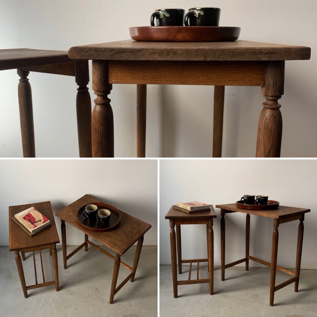 アンティーク ネストテーブル 2台入れ子机 木製無垢 ヴィンテージ 家具